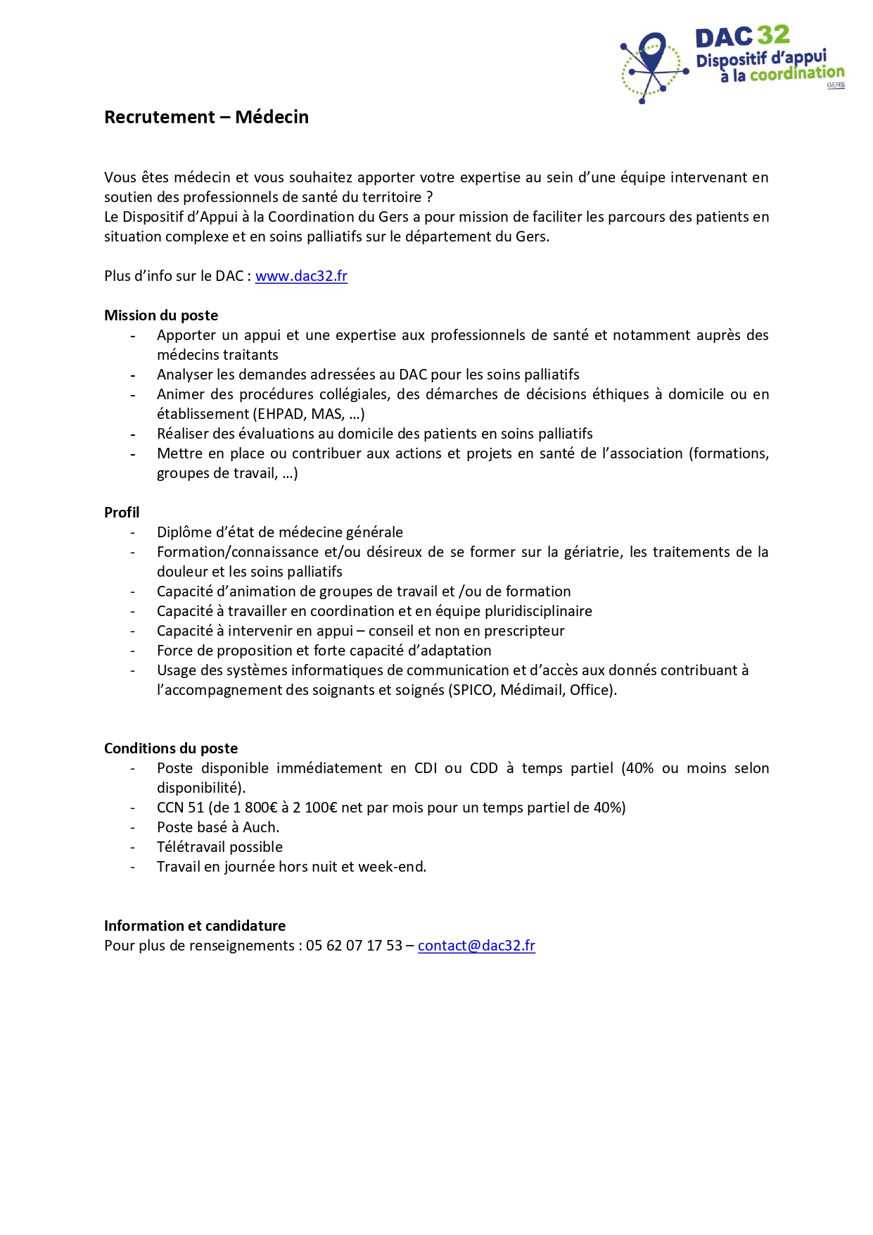 Offre d'emploi - Médecin